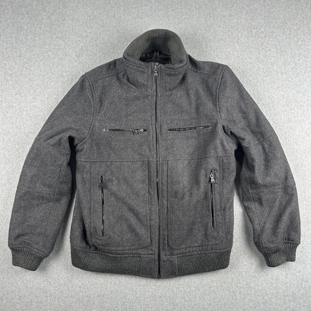 EXPRESS Men's Gray Wool Blend‎ Bomber Jacket Full Zip Collar Large Coat Winter